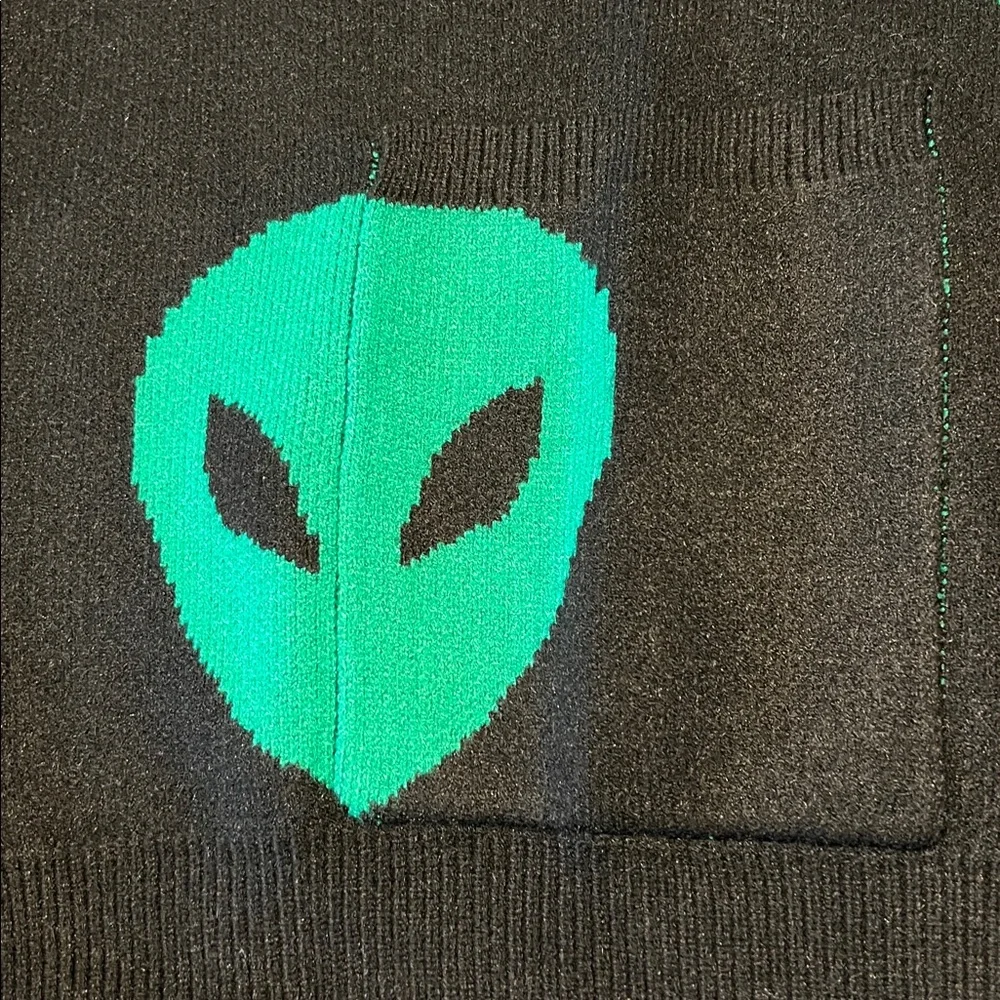 Dressed in LALA Black Cardigan with Neon Green Alien Heads - Picture 7 of 13
